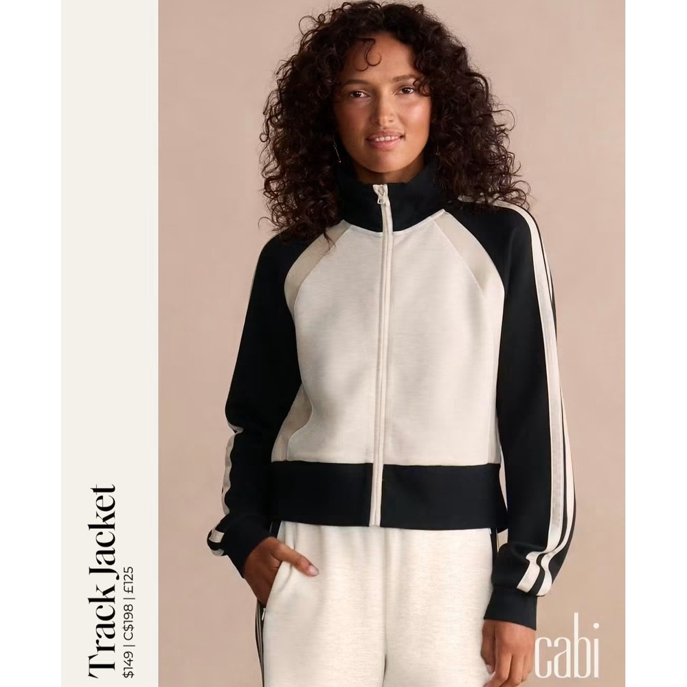 Cabi Track Jacket Black Cream Colorblock Retro Sporty Athleisure Size Small